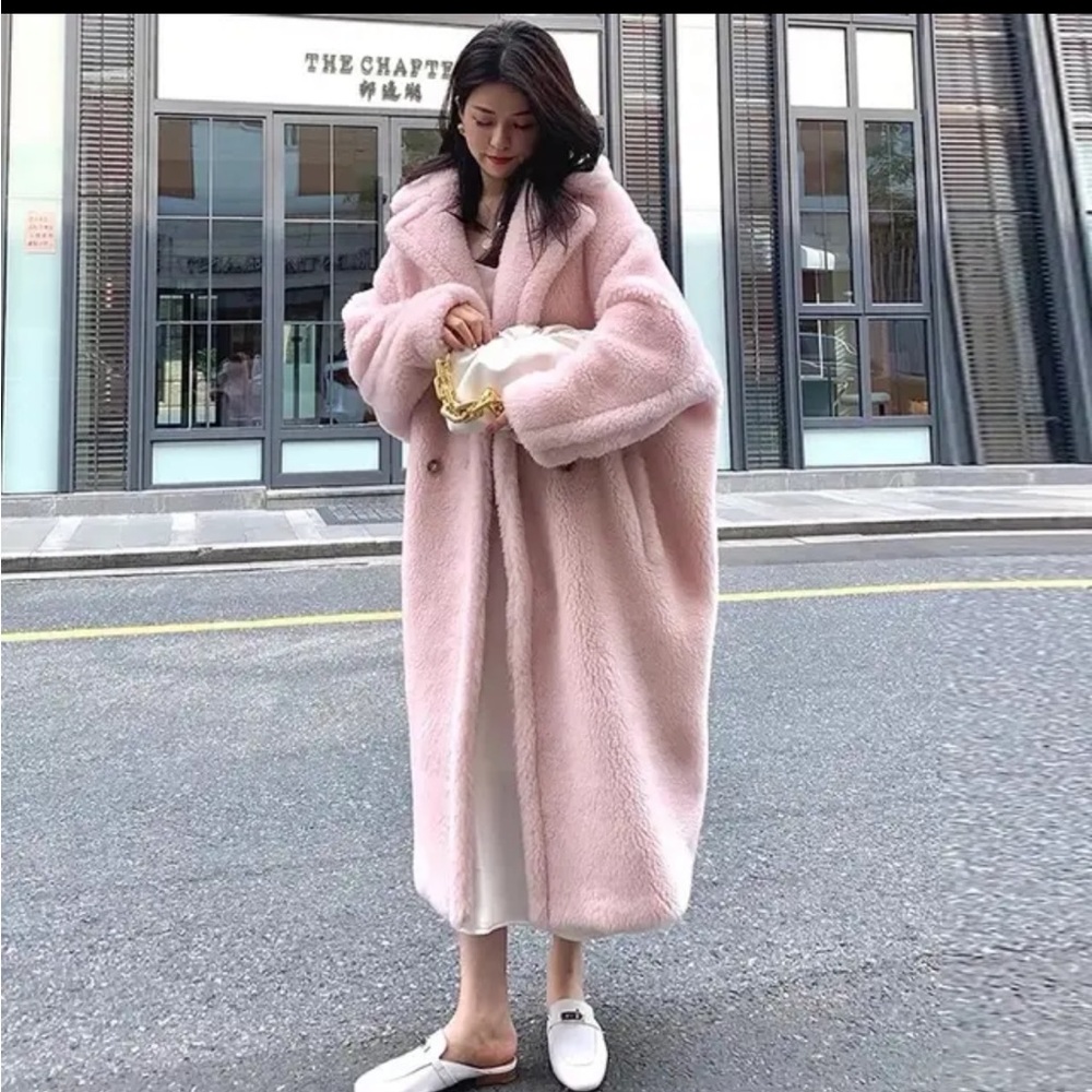 Jacket coat teddy sherpa faux fur fuzzy button women’s OVERSIZE outerwear